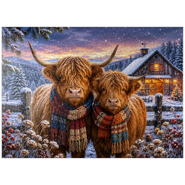 puzzleplate Highland Cows Winter Scarves 1000 Jigsaw Puzzle