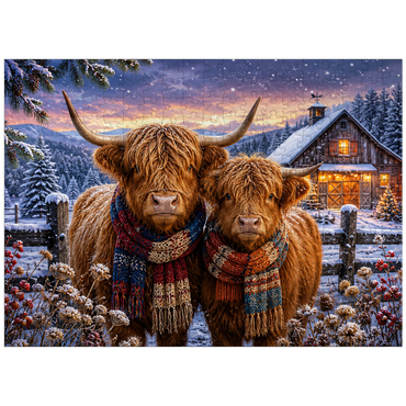 puzzleplate Highland Cows Winter Scarves 300 Jigsaw Puzzle