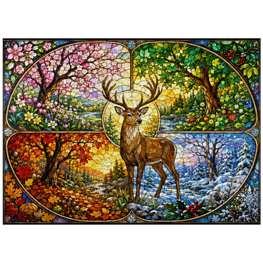 puzzleplate Stained Glass Deer Four Seasons Grove 300 Jigsaw Puzzle