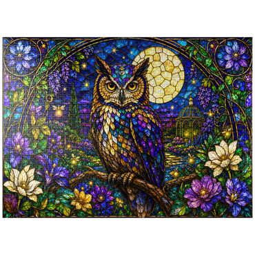 puzzleplate Stained Glass Owl Moon Garden 1000 Jigsaw Puzzle