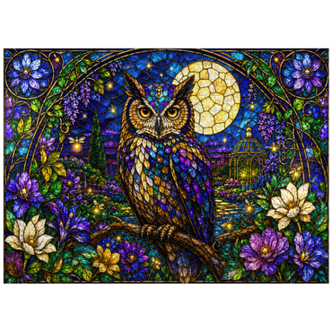 puzzleplate Stained Glass Owl Moon Garden 300 Jigsaw Puzzle