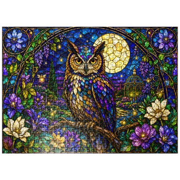 puzzleplate Stained Glass Owl Moon Garden 500 Jigsaw Puzzle