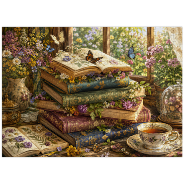 puzzleplate Vintage Wildflower Book Stack 300 Jigsaw Puzzle