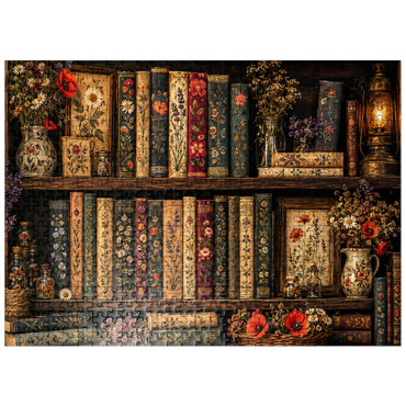 puzzleplate Vintage Literary Wildflower Shelf 500 Jigsaw Puzzle