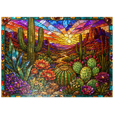 puzzleplate Stained Glass Cactus Desert Bloom 500 Jigsaw Puzzle