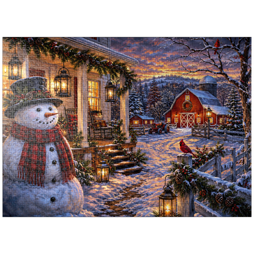puzzleplate Snowman Farmhouse Lantern Night 1000 Jigsaw Puzzle