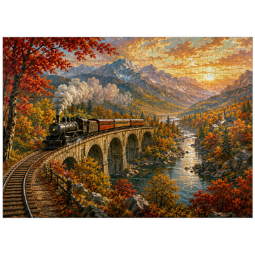 puzzleplate Mountain Train Through Autumn Valley 300 Jigsaw Puzzle