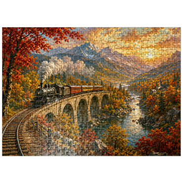 puzzleplate Mountain Train Through Autumn Valley 500 Jigsaw Puzzle