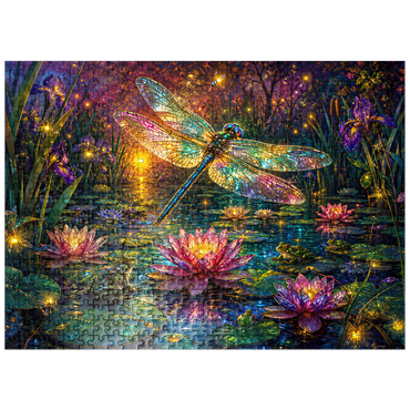 puzzleplate Luminous Glass Dragonfly Lily Pond 500 Jigsaw Puzzle