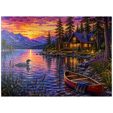 puzzleplate Loon Lake Twilight Cabin 1000 Jigsaw Puzzle