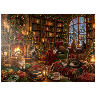 puzzleplate Cozy Christmas Bookshop Cats 1000 Jigsaw Puzzle
