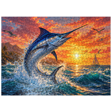 puzzleplate Blue Marlin Sunset Breaker 500 Jigsaw Puzzle
