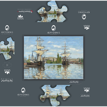 Ships Riding on the Seine at Rouen (1872 -1873) by Claude Monet 1000 Jigsaw Puzzle box 3D Modell