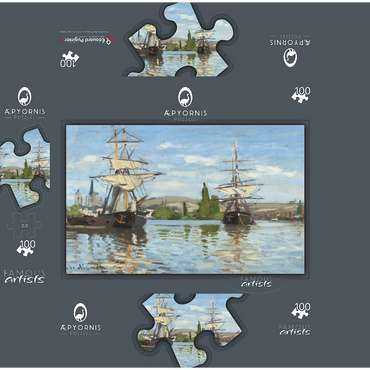 Ships Riding on the Seine at Rouen 1872 -1873 by Claude Monet 100 Jigsaw Puzzle box 3D Modell