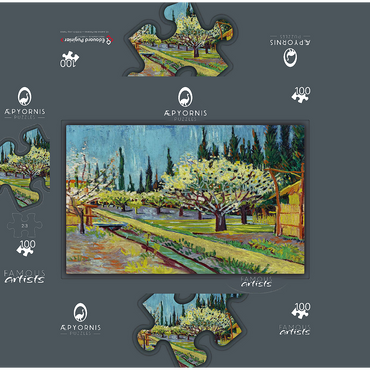 Orchard Bordered by Cypresses 1888 by Vincent van Gogh 100 Jigsaw Puzzle box 3D Modell