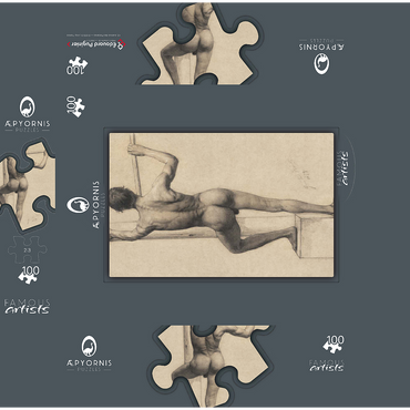Male Nude with Left Foot on a Pedestal 1879 by Gustav Klimt 100 Jigsaw Puzzle box 3D Modell
