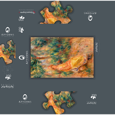 Woman in Pink and Yellow in a Landscape (Femme en rose et jaune dans un paysage) 1917-1919 by Pierre-Auguste Renoir 100 Jigsaw Puzzle box 3D Modell