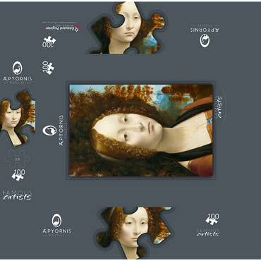 Ginevra de Benci by Leonardo da Vinci 100 Jigsaw Puzzle box 3D Modell