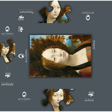 Ginevra de Benci by Leonardo da Vinci 500 Jigsaw Puzzle box 3D Modell