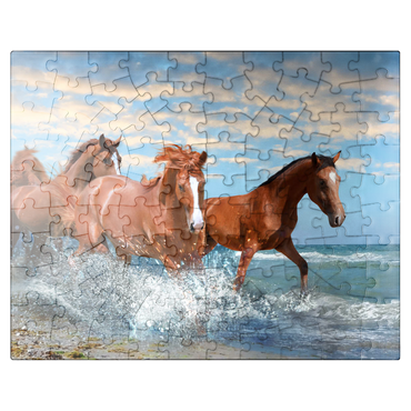 puzzleplate Beautiful Horses Running Through the Sea on a Beach 100 Jigsaw Puzzle