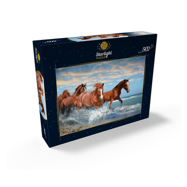 Beautiful Horses Running Through the Sea on a Beach 500 Jigsaw Puzzle box view1