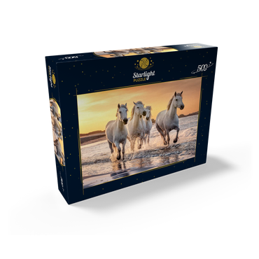 White Camargue Horses Galloping on a Beach in France 500 Jigsaw Puzzle box view1