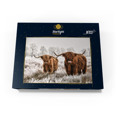 Hairy Scottish Highland cattle in a winter landscape 1000 Jigsaw Puzzle box view1