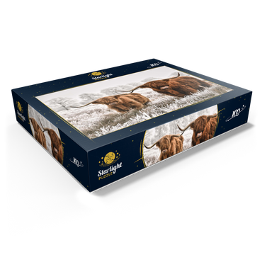 Hairy Scottish Highland cattle in a winter landscape 100 Jigsaw Puzzle box view1