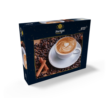 A cup of hot coffee with coffee beans 1000 Jigsaw Puzzle box view1