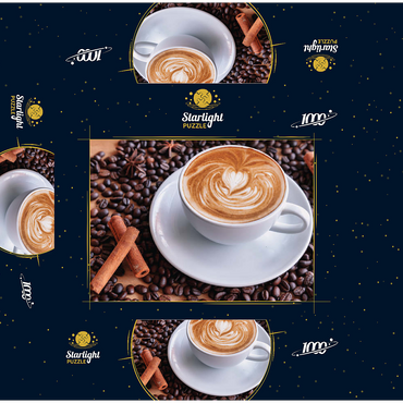 A cup of hot coffee with coffee beans 1000 Jigsaw Puzzle box 3D Modell