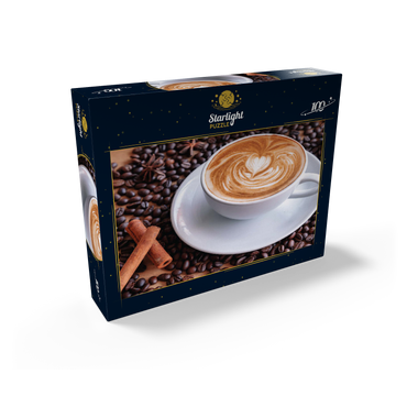 A Cup of Hot Coffee with Coffee Beans 100 Jigsaw Puzzle box view1