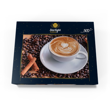 A Cup of Hot Coffee with Coffee Beans 500 Jigsaw Puzzle box view1
