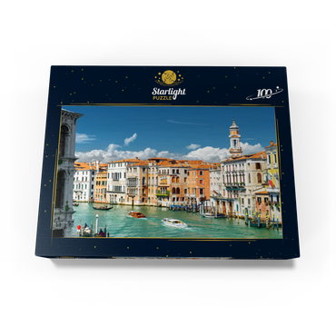 Grand Canal with colorful facades of old medieval houses in front of Rialto Bridge in Venice Italy 100 Jigsaw Puzzle box view1