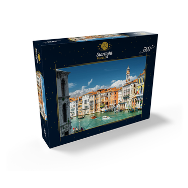 Grand Canal with colorful facades of old medieval houses in front of Rialto Bridge in Venice Italy 500 Jigsaw Puzzle box view1