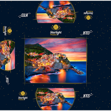 Famous town of Manarola in Italy - Cinque Terre, Liguria 1000 Jigsaw Puzzle box 3D Modell