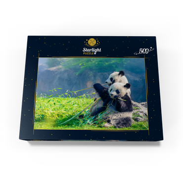 Mother panda and her baby panda eating bamboo 500 Jigsaw Puzzle box view1