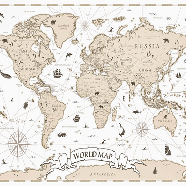 Detailed vintage cartoon world map 100 Jigsaw Puzzle 3D Modell