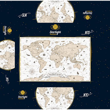 Detailed vintage cartoon world map 100 Jigsaw Puzzle box 3D Modell