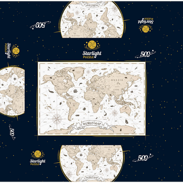 Detailed vintage cartoon world map 500 Jigsaw Puzzle box 3D Modell