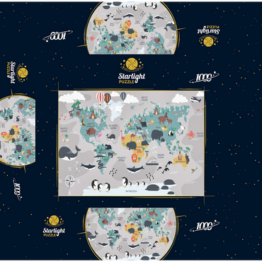 The world map with cartoon animals for children 1000 Jigsaw Puzzle box 3D Modell