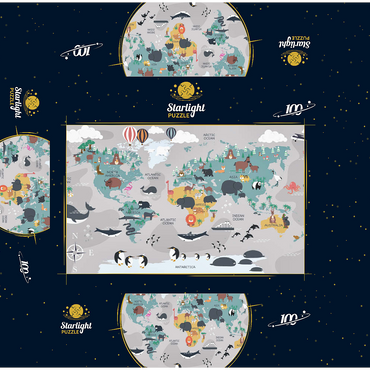 The world map with cartoon animals for children 100 Jigsaw Puzzle box 3D Modell