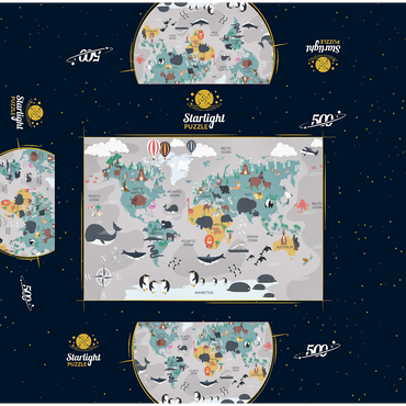 The world map with cartoon animals for children 500 Jigsaw Puzzle box 3D Modell