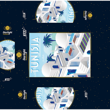 Tunisia, art deco style vintage poster, illustration 1000 Jigsaw Puzzle box 3D Modell