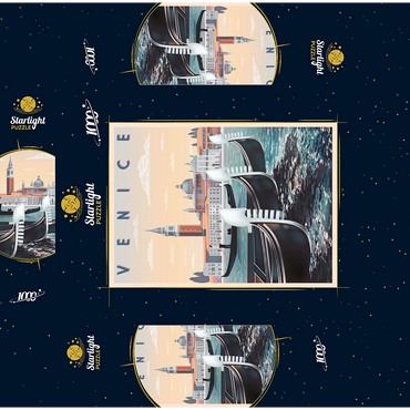 Venice, Italy, Vietnam, art deco style vintage poster, illustration 1000 Jigsaw Puzzle box 3D Modell