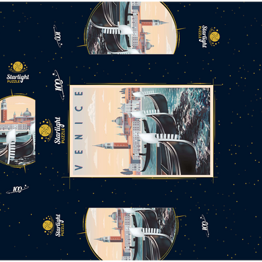 Venice Italy Vietnam art deco style vintage poster illustration 100 Jigsaw Puzzle box 3D Modell