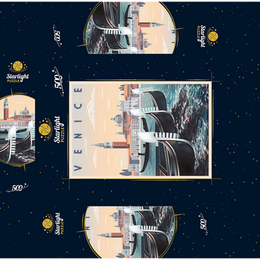 Venice Italy Vietnam art deco style vintage poster illustration 500 Jigsaw Puzzle box 3D Modell