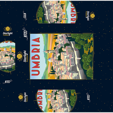 Umbria Italy, art deco style vintage poster, illustration 1000 Jigsaw Puzzle box 3D Modell