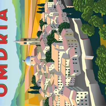 Umbria Italy art deco style vintage poster illustration 100 Jigsaw Puzzle 3D Modell