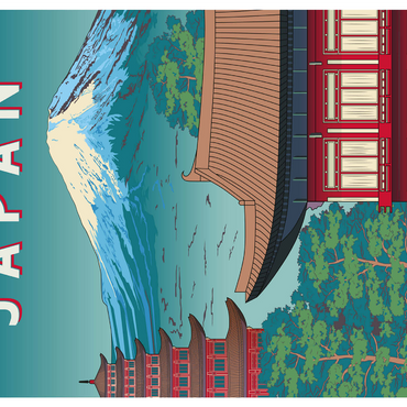 Traditional house, Japan, art deco style vintage poster, illustration 1000 Jigsaw Puzzle 3D Modell