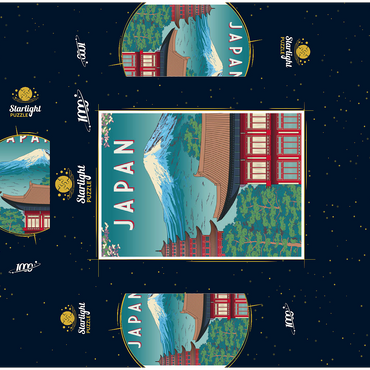 Traditional house, Japan, art deco style vintage poster, illustration 1000 Jigsaw Puzzle box 3D Modell